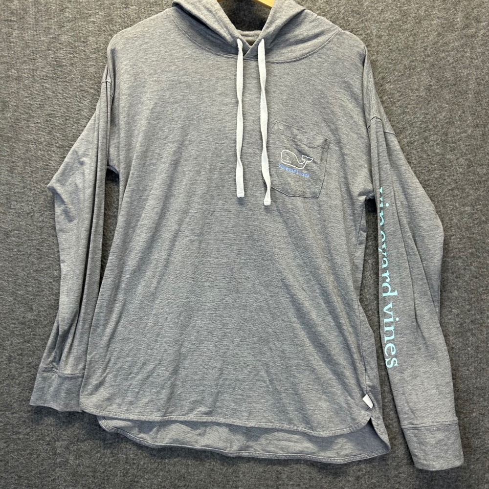 Vineyard Vines Mens M Gray Edgartown T-Shirt Hoodie Whale Logo Long Sleeve Shirt